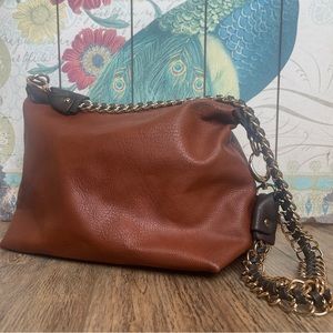 Black Rivet Gold chain Brown Faux leather purse